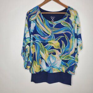 Miraclesuit Women's Everyday Shapewear Top Blue Floral Size M Dolman Sleeve